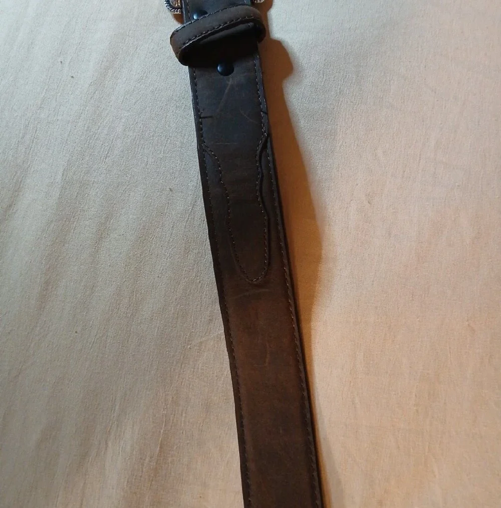 3D Belt Co. Brown Leather Belt with Decorative Buckle